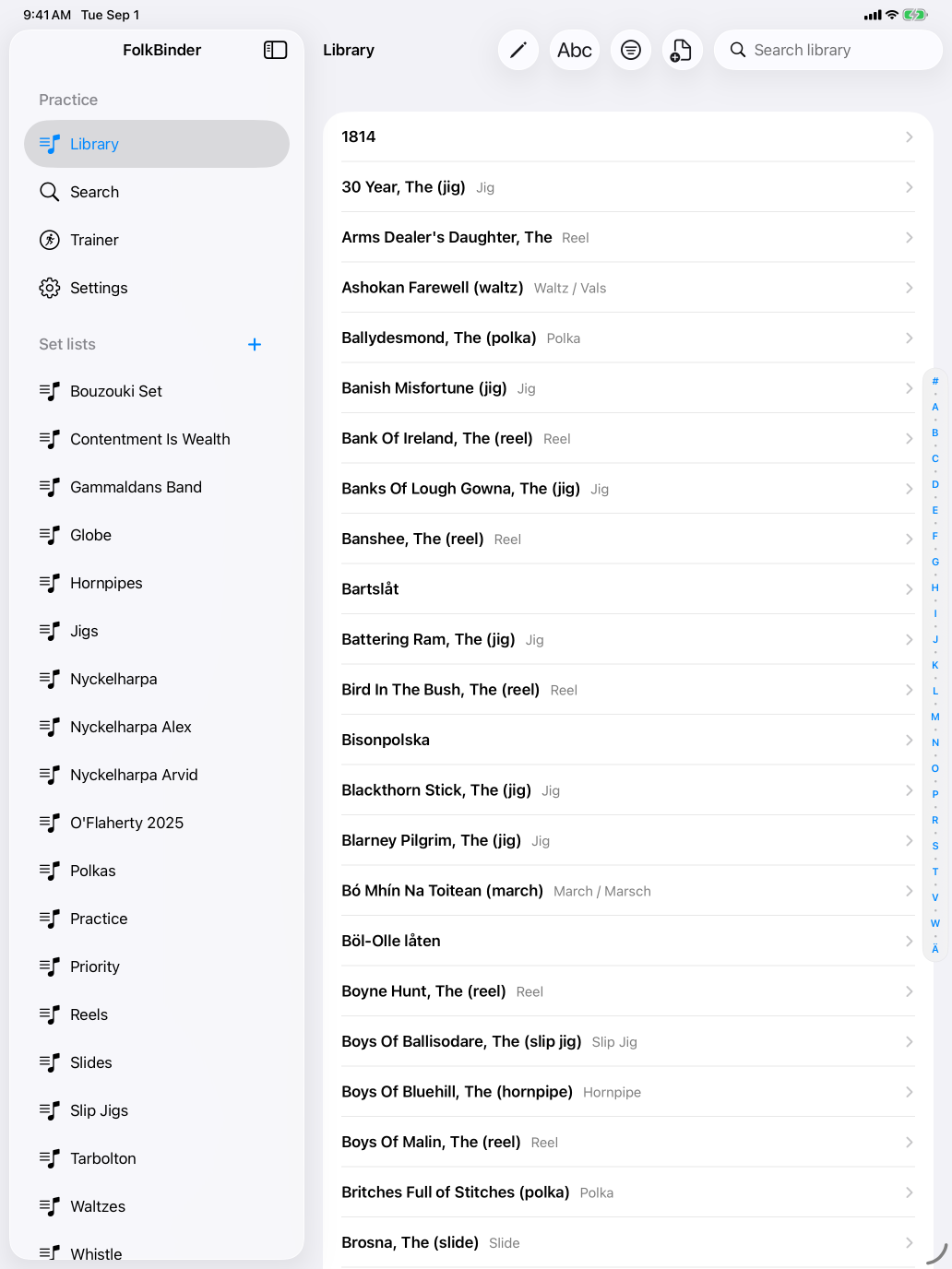 FolkBinder iPad library